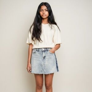 PacSun Gray Acid Wash Jean Mini Cut-Off Skirt with Zig Zag Front Hem